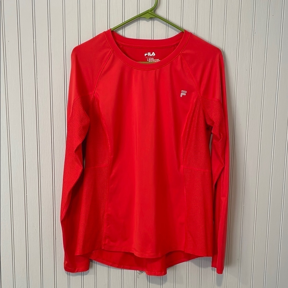Fila Sport Red Moisture Wicking Long Sleeve Active Wear T-Shirt Large